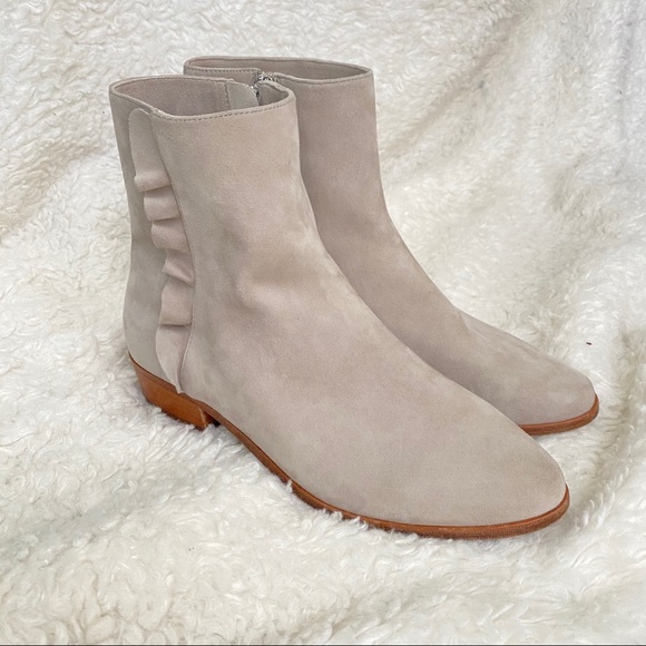 Joie Suede Ruffle Ankle Bootie NWOT 36.5 Pale Grey - Picture 2 of 16